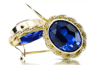 Vintage unikatowe Kolczyki Szafir 14k żółte złoto vec007y